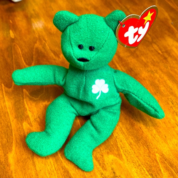 Teenie Beanie Baby, Erin the Bear lucky charm clover - Picture 1 of 7